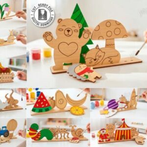 Pack de Juguetes Montessori para Colorear en Madera – Corte Láser