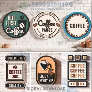 Decoraciones de Café para Pared – Pack de 10 Letreros 3D para Corte Láser