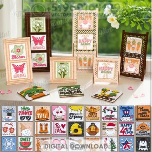 Pack de 12 Letreros Intercambiables Decorativos para Temporadas – Corte Láser