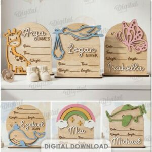 Pack de Letreros Personalizados de Nacimiento para Bebé en Corte Láser