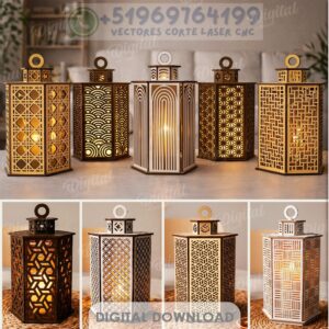 Paquete de lamparas Linternas Decorativas 3D de Madera – Pack de 10 Diseños para Corte Láser