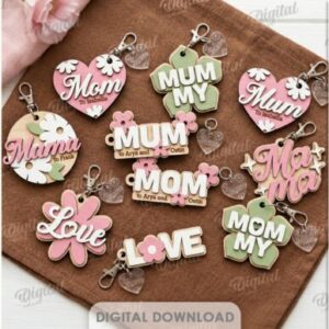 Pack de Llaveros Decorativos para Mamá – 10 Diseños para Corte Láser