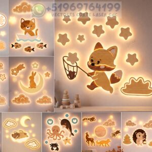 Paquete de Luces Nocturnas Infantiles en Capas 3D | 10 Diseños Decorativos para Corte Láser (CDR, SVG, DXF, PDF)