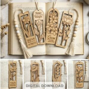 Floral Bookmark Set – Colección de Marcadores de Libros Florales para Corte Láser