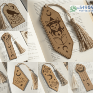 Pack de Marcapáginas Místicos de Madera – 10 Diseños Elegantes para Corte Láser
