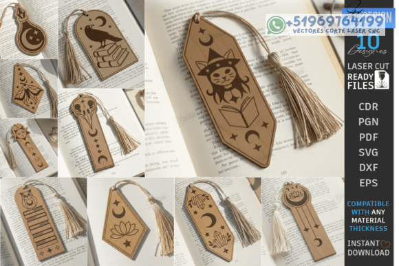 Pack de Marcapáginas Místicos de Madera – 10 Diseños Elegantes para Corte Láser