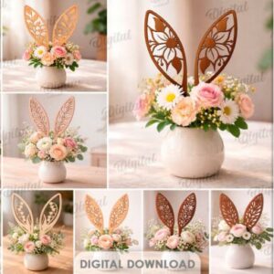 Pack de Orejas Decorativas de Conejo para Arreglos Florales – 10 Diseños para Corte Láser