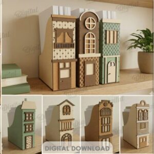 Pack de Organizadores de Escritorio en Forma de Casas – 10 Diseños para Corte Láser