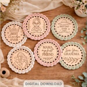 Set de Posavasos Decorativos para Mamá y Familia – Diseños Circulares Estilo Macramé para Corte Láser