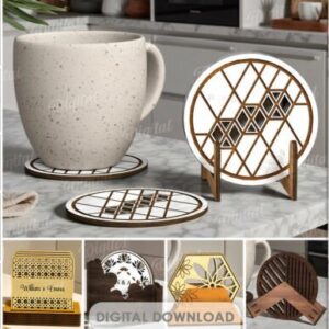 Pack de Posavasos Decorativos en Madera con Soporte para Corte Láser