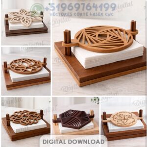 Servilletero de Madera con Diseños Decorativos – Pack de 10 Modelos para Corte Láser