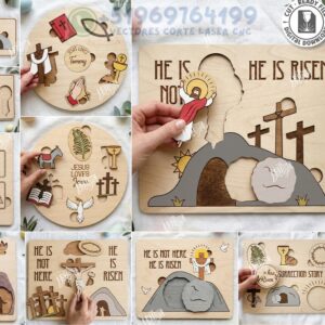 Rompecabezas Interactivo “He Is Risen” para Corte Láser | Diseño Cristiano en Capas (DXF + SVG)
