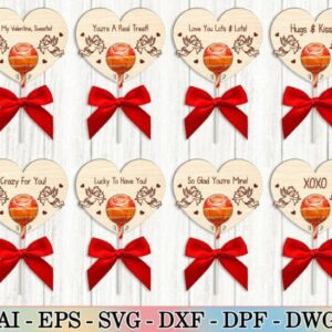 Porta Chupetines chupaleta chupachus piruleta en Forma de Corazón – 8 Diseños Románticos para Corte Láser