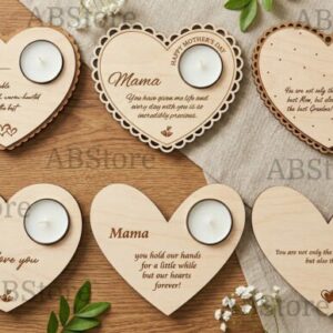 Pack de Portavelas en Forma de Corazón para Mamá – 6 Diseños para Corte Láser