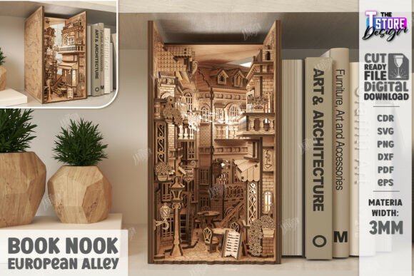Book Nook Callejón Europeo en Miniatura 3D para Corte Láser
