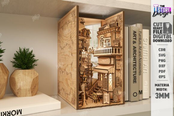 Book Nook Callejón Europeo en Miniatura 3D para Corte Láser - Imagen 3