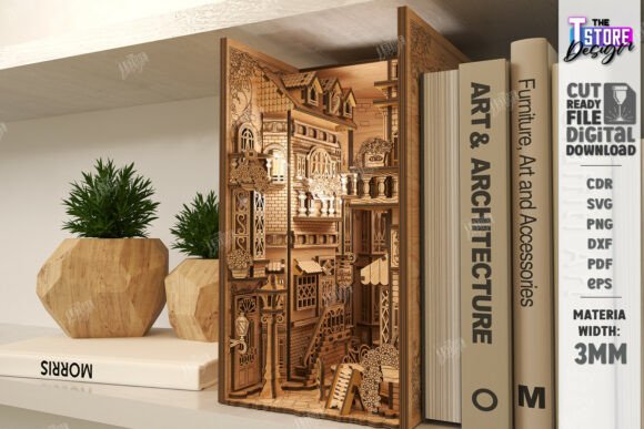 Book Nook Callejón Europeo en Miniatura 3D para Corte Láser - Imagen 4