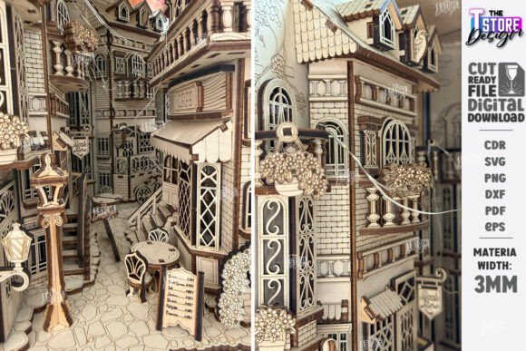 Book Nook Callejón Europeo en Miniatura 3D para Corte Láser - Imagen 2