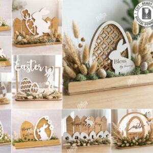 Set de Decoración Minimalista de Conejito de Pascua – 10 Diseños Elegantes para Corte Láser