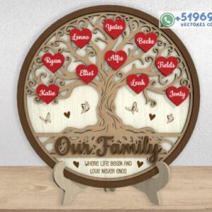Árbol Genealógico Familiar Personalizado – Decoración Láser con Nombres