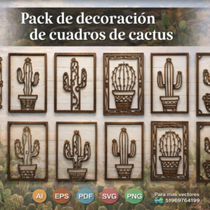 Pack de decoración de cuadros de cactus – Diseños modernos para corte láser en madera