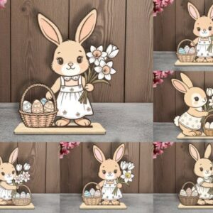 Pack de Conejitos de Pascua en Capas con Base – Decoración para Corte Láser