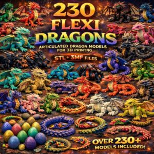 Pack de 230+ Dragones Flexibles Articulados – Archivos STL y 3MF para Impresión 3D