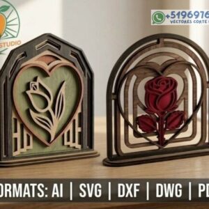 Adorno de Corazón Floral Multicapa en Madera – Diseño 3D Decorativo para Corte Láser