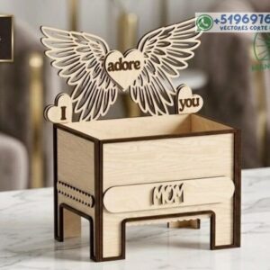 Caja Decorativa con Alas de Ángel para Mamá – Diseño Especial para Corte Láser