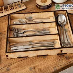 Organizador de Cubiertos en Madera – Caja Funcional para Cocina y Comedor