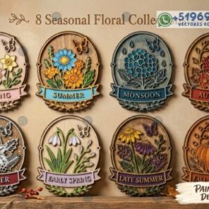 Colección Floral de las Estaciones en Madera – Pack de 8 Diseños Multicapa para Corte Láser