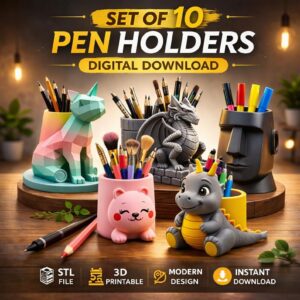 Set de 10 Portalápices Creativos – Archivos STL para Impresión 3D