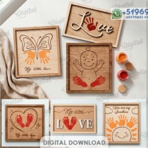 Cuadros Decorativos para Bebés con Huellas – Pack de 10 Diseños Tiernos para Corte Láser