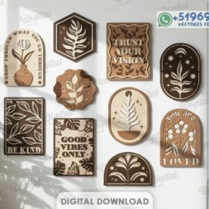 Cuadros Decorativos Boho en Madera Multicapa – Pack de Arte de Pared para Corte Láser