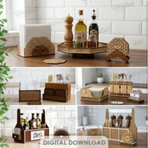 Organizadores de Cocina en Madera – Pack de 5 Diseños Funcionales para Corte Láser
