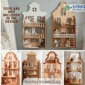 Estanterías Decorativas Tipo Casa de Muñecas para Corte Láser – Diseño Modular en Madera