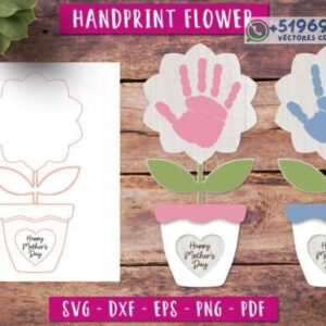 Flor con Huella de Mano para el Día de la Madre en Madera – Diseño Personalizable