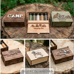 Cajas de Especias Portátiles para Camping – Pack de 10 Diseños 3D para Corte Láser