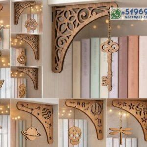 Soportes Decorativos para Repisas en Madera – Pack de Escuadras Creativas para Corte Láser