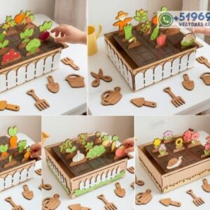 Juego de Jardín Interactivo en Madera – Huerto Didáctico para Corte Láser