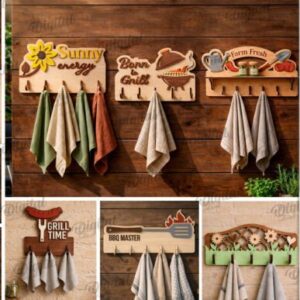 Percheros y Toalleros Decorativos en Madera – Pack de 10 Diseños 3D para Corte Láser