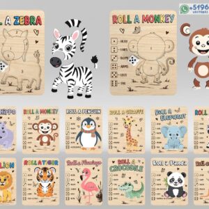 Juego Educativo de Animales con Dados – Tableros Interactivos para Corte Láser