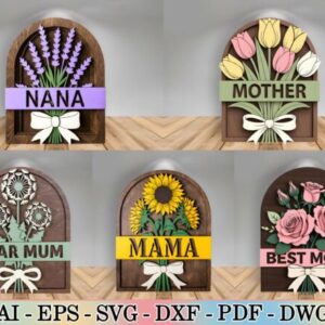 Letreros Florales para Mamá con Nombre Personalizado en Madera – Corte Láser