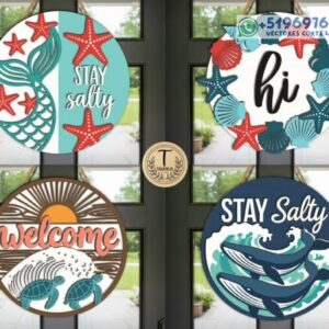 Letreros Redondos Decorativos de Playa en Madera – Pack Veraniego para Puertas y Paredes