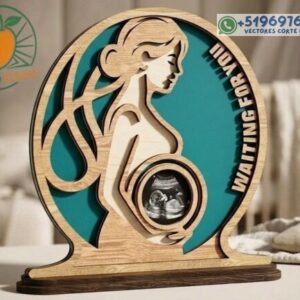 Marco de Embarazo con Ecografía en Madera – Diseño 3D “Te Estoy Esperando” para Corte Láser