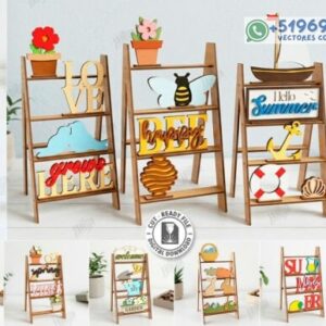 Mini Estanterías Decorativas Tipo Escalera para Corte Láser – Diseño Creativo y Versátil en Madera