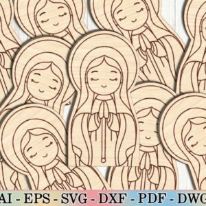 Virgen María en Madera – Diseño Religioso Delicado para Corte Láser