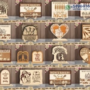 Colección de Letreros Decorativos para Mamá en Madera – Diseños Emotivos para Corte Láser