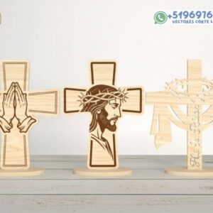 Cruces Cristianas en Madera para Decoración – Pack de 3 Diseños Espirituales para Corte Láser
