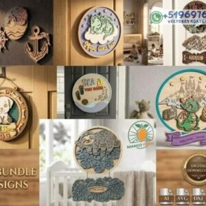 Mini Pack de Cuadros Infantiles Multicapa en Madera – 7 Diseños Decorativos para Corte Láser